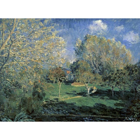 Hoschede Gardens White Modern Wood Framed Art Print by Sisley, Alfred