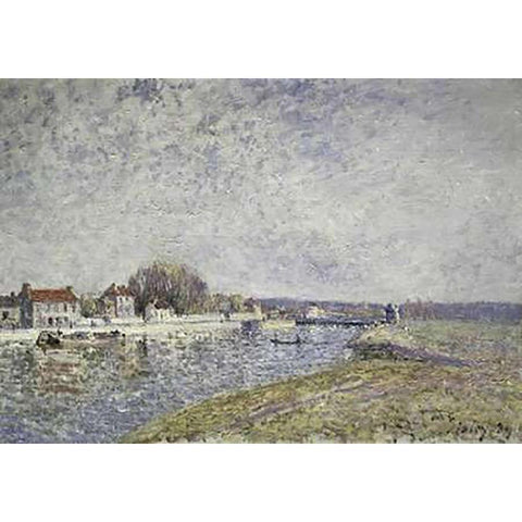 Le Barage, Canal du Loins a Saint-Mammes Black Modern Wood Framed Art Print with Double Matting by Sisley, Alfred