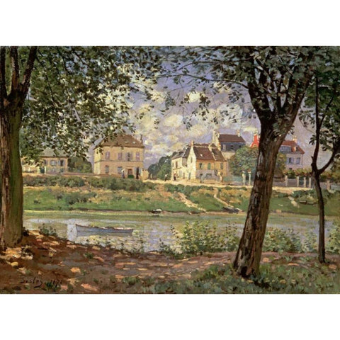 Little Town on the River Seine, 1872 Gold Ornate Wood Framed Art Print with Double Matting by Sisley, Alfred