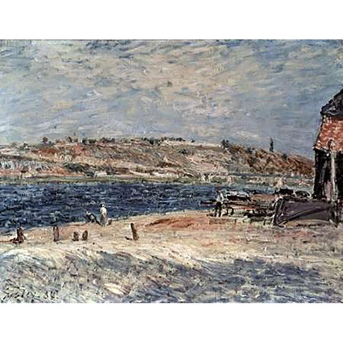 Riverbank at Saint-Mammes Black Modern Wood Framed Art Print with Double Matting by Sisley, Alfred