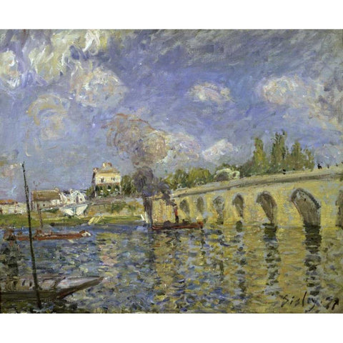 The Bridge Gold Ornate Wood Framed Art Print with Double Matting by Sisley, Alfred