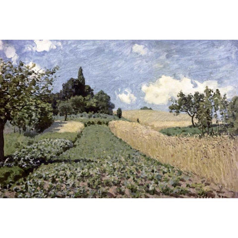 The Cornfield Black Modern Wood Framed Art Print with Double Matting by Sisley, Alfred