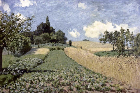 The Cornfield White Modern Wood Framed Art Print with Double Matting by Sisley, Alfred