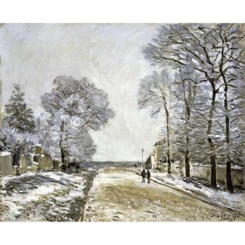 The Road, Effect of Snow (La Route, Effet de Neige) Gold Ornate Wood Framed Art Print with Double Matting by Sisley, Alfred