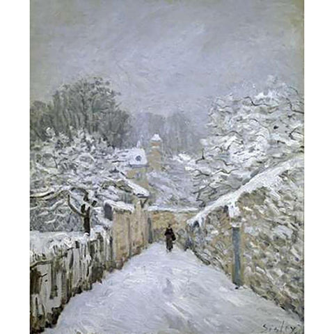 The Snow in Louveciennes Gold Ornate Wood Framed Art Print with Double Matting by Sisley, Alfred