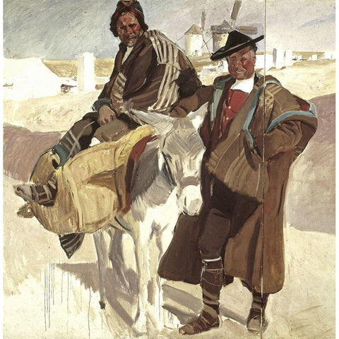 Typical Men of La Mancha Black Modern Wood Framed Art Print with Double Matting by Sorolla y Bastida, Joaquin