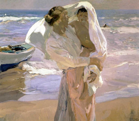 After the Bath White Modern Wood Framed Art Print with Double Matting by Bastida, Joaquin Sorrolla