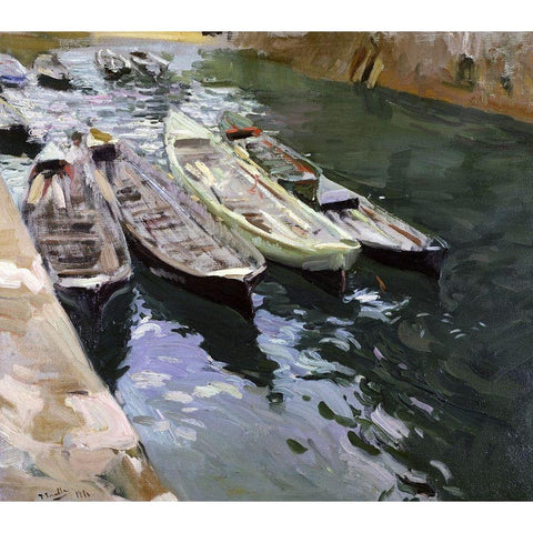Boats at Rest Black Modern Wood Framed Art Print with Double Matting by Sorrolla y Bastida, Joaquin