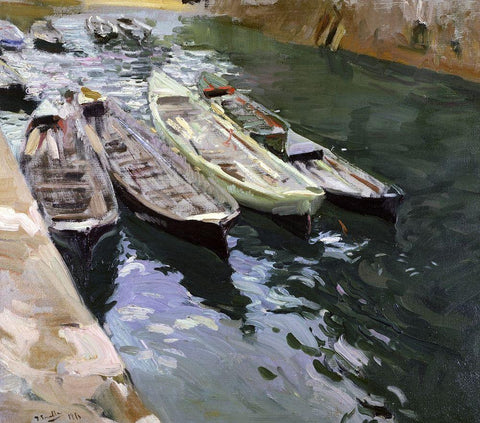 Boats at Rest White Modern Wood Framed Art Print with Double Matting by Sorrolla y Bastida, Joaquin