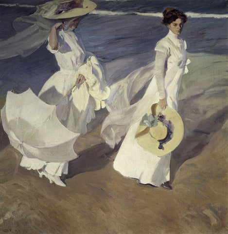 Stroll to the Edge of the Sea White Modern Wood Framed Art Print with Double Matting by Sorrolla y Bastida, Joaquin