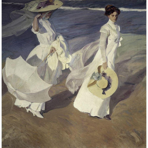 Stroll to the Edge of the Sea Black Modern Wood Framed Art Print with Double Matting by Sorrolla y Bastida, Joaquin