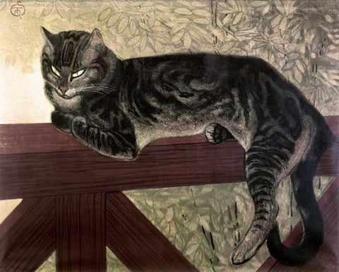 Cat On The Balustrade Black Ornate Wood Framed Art Print with Double Matting by Steinlen, Theophile