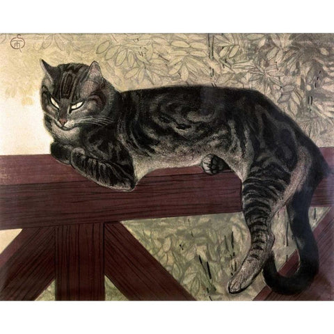 Cat On The Balustrade Black Modern Wood Framed Art Print with Double Matting by Steinlen, Theophile