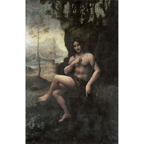 Bacchus Black Modern Wood Framed Art Print with Double Matting by Da Vinci, Leonardo