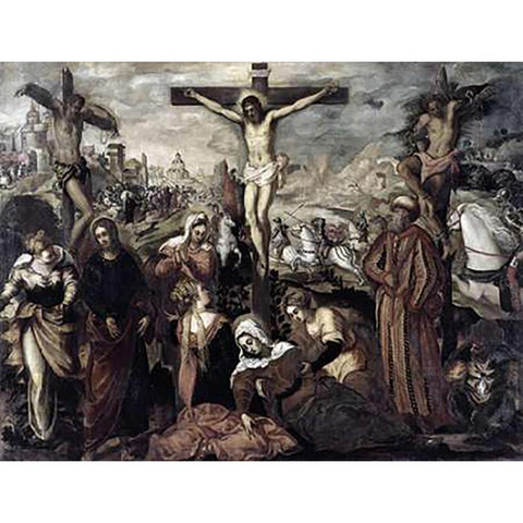 Crucifixion White Modern Wood Framed Art Print by Tintoretto, Jacopo