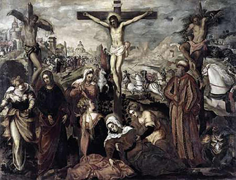 Crucifixion White Modern Wood Framed Art Print with Double Matting by Tintoretto, Jacopo