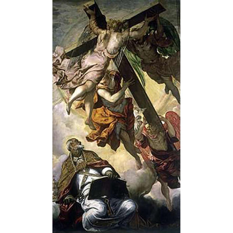 St. Peters Vision Black Modern Wood Framed Art Print with Double Matting by Tintoretto, Jacopo