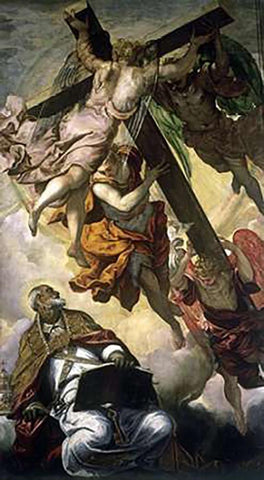 St. Peters Vision Black Ornate Wood Framed Art Print with Double Matting by Tintoretto, Jacopo