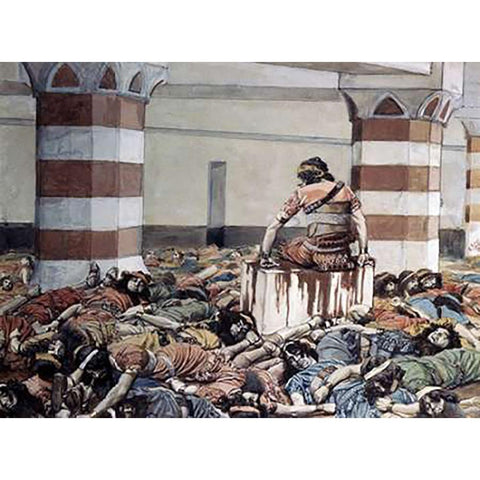 Abimelech Slays His Seventy Brethren Gold Ornate Wood Framed Art Print with Double Matting by Tissot, James