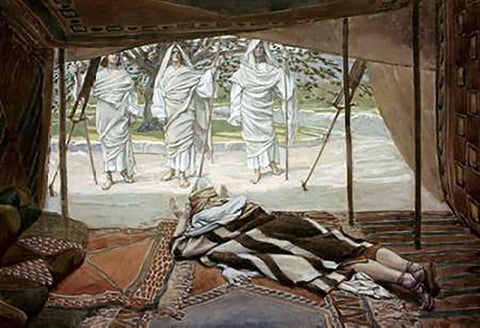 Abraham and The Three Angels White Modern Wood Framed Art Print with Double Matting by Tissot, James