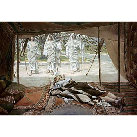 Abraham and The Three Angels White Modern Wood Framed Art Print by Tissot, James