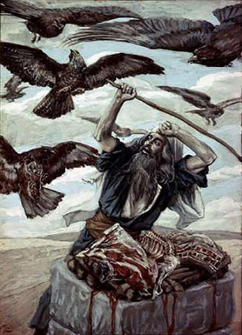 Abraham Guarding His Sacrifice White Modern Wood Framed Art Print with Double Matting by Tissot, James