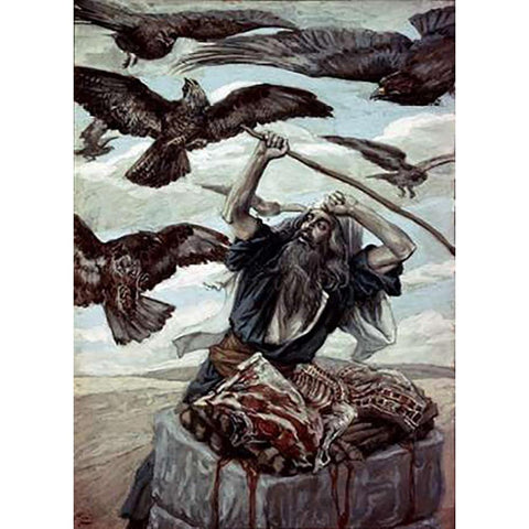 Abraham Guarding His Sacrifice Black Modern Wood Framed Art Print with Double Matting by Tissot, James