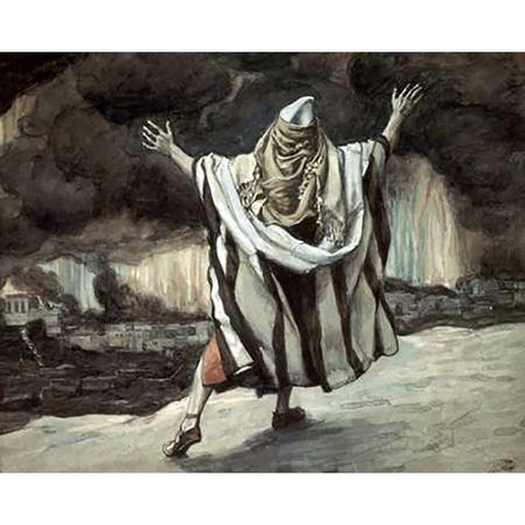 Abraham Sees Sodom In Flames Black Modern Wood Framed Art Print with Double Matting by Tissot, James