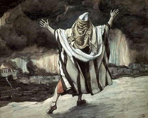 Abraham Sees Sodom In Flames White Modern Wood Framed Art Print with Double Matting by Tissot, James