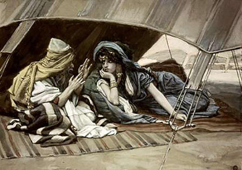 Abrahams Counsel To Sarah White Modern Wood Framed Art Print with Double Matting by Tissot, James