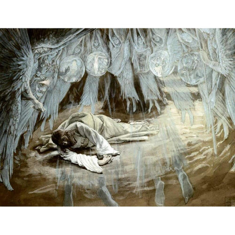 Agony In The Garden White Modern Wood Framed Art Print by Tissot, James Jacques