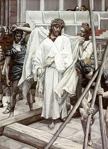 And They Put His Own Raiment On Him White Modern Wood Framed Art Print with Double Matting by Tissot, James