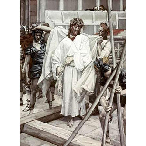And They Put His Own Raiment On Him Black Modern Wood Framed Art Print with Double Matting by Tissot, James