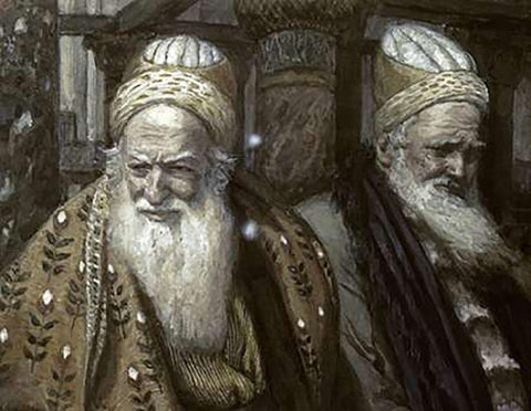 Annas and Caiaphas White Modern Wood Framed Art Print with Double Matting by Tissot, James