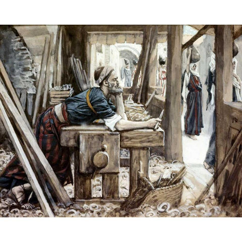 Anxiety of Joseph Gold Ornate Wood Framed Art Print with Double Matting by Tissot, James Jacques