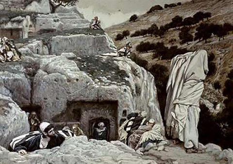AVintagetles Hiding In The Valley of Hinnom White Modern Wood Framed Art Print with Double Matting by Tissot, James