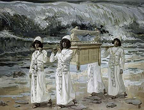 Ark Passes Over The Jordan White Modern Wood Framed Art Print with Double Matting by Tissot, James