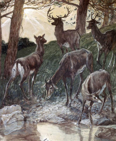 As Pants The Hart Black Ornate Wood Framed Art Print with Double Matting by Tissot, James Jacques