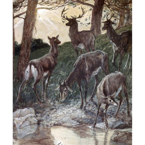 As Pants The Hart Gold Ornate Wood Framed Art Print with Double Matting by Tissot, James Jacques