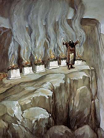 Balaam Prophesies The Glory of Israel White Modern Wood Framed Art Print with Double Matting by Tissot, James