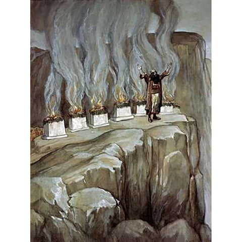 Balaam Prophesies The Glory of Israel Gold Ornate Wood Framed Art Print with Double Matting by Tissot, James