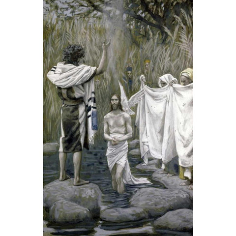 Baptism of Jesus Gold Ornate Wood Framed Art Print with Double Matting by Tissot, James Jacques
