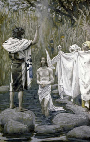Baptism of Jesus Black Ornate Wood Framed Art Print with Double Matting by Tissot, James Jacques