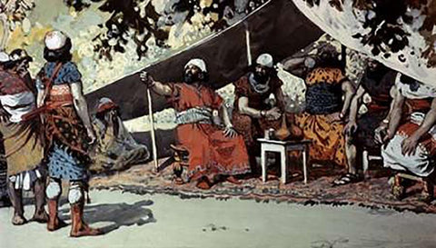 Ben-Hadad and The Kings Drinking In The Tent White Modern Wood Framed Art Print with Double Matting by Tissot, James
