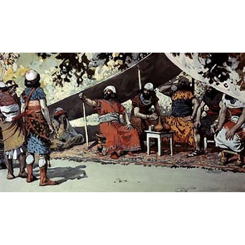 Ben-Hadad and The Kings Drinking In The Tent Black Modern Wood Framed Art Print with Double Matting by Tissot, James