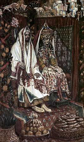 Betrothed of Cana In Galilee White Modern Wood Framed Art Print with Double Matting by Tissot, James