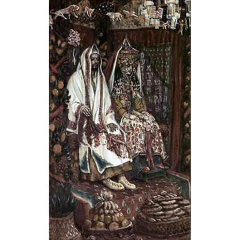 Betrothed of Cana In Galilee Gold Ornate Wood Framed Art Print with Double Matting by Tissot, James