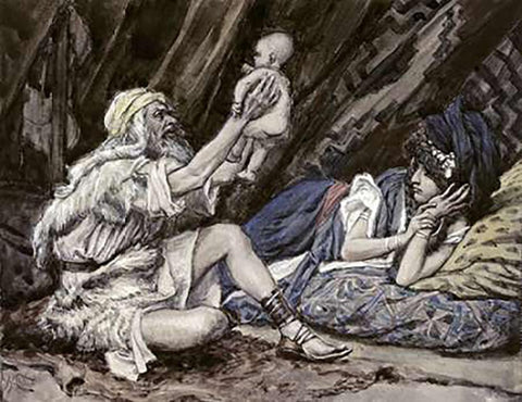 Birth of Noah White Modern Wood Framed Art Print with Double Matting by Tissot, James