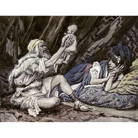 Birth of Noah Black Modern Wood Framed Art Print with Double Matting by Tissot, James