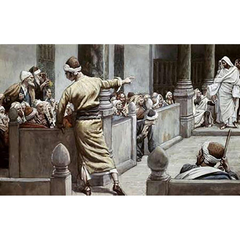 Blind Man Tells His Story To The Jews White Modern Wood Framed Art Print by Tissot, James
